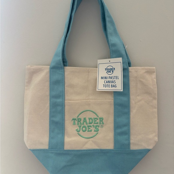 Trader Joe's Pastel Blue and Cream Canvas Tote SET! - Picture 2 of 4